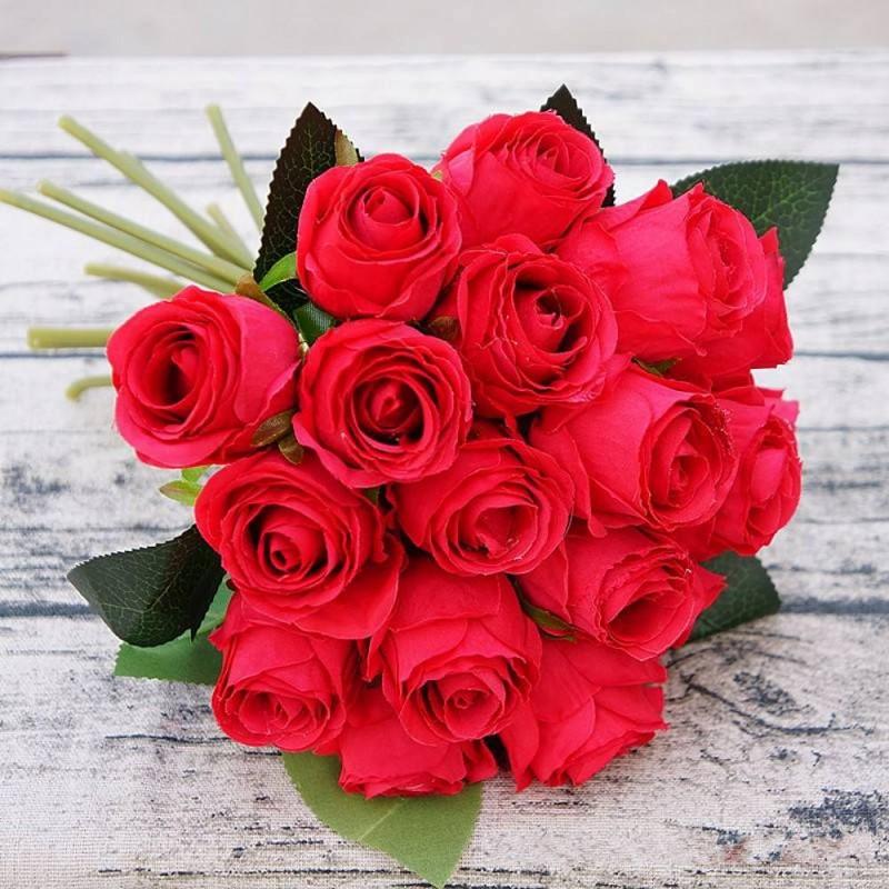 Изображение товара: 18 шт./лот, искусственные розы, букет невесты, белый, розовый, тайская Королевская роза, шелковые цветы для дома, украшения, декор для свадебной вечеринки