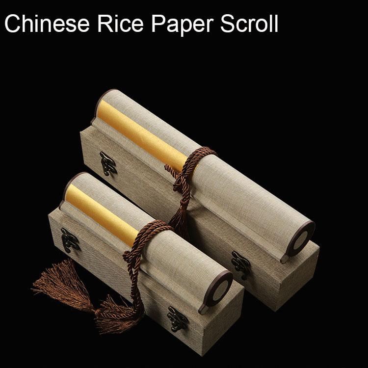 Изображение товара: 1 шт., Китайская рисовая бумага, прокрутка с коробкой, каллиграфия, Xuan бумага, ручная прокрутка, натуральный бирюзовый лист, красный цветок