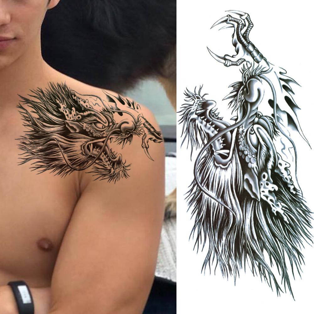 Изображение товара: 3D черная ралистичная тату-наклейка с орлом для мужчин женщин мужчин детей Русалка волк Дракон кошка Временные татуировки моющиеся татуировки паста