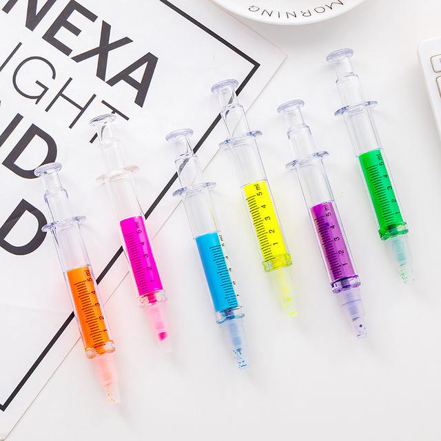 Изображение товара: Цилиндрическая 6-цветная флуоресцентная ручка, Kawaii, шприц Акварельная ручка, канцелярские школьные принадлежности