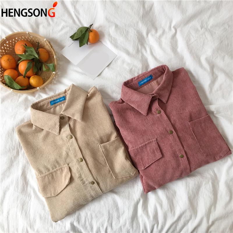 Изображение товара: Woman Clothes Loose Shirts Outwear Coats Korean Solid Blouse Long Sleeve Corduroy blouses  spring autumn Women Tops
