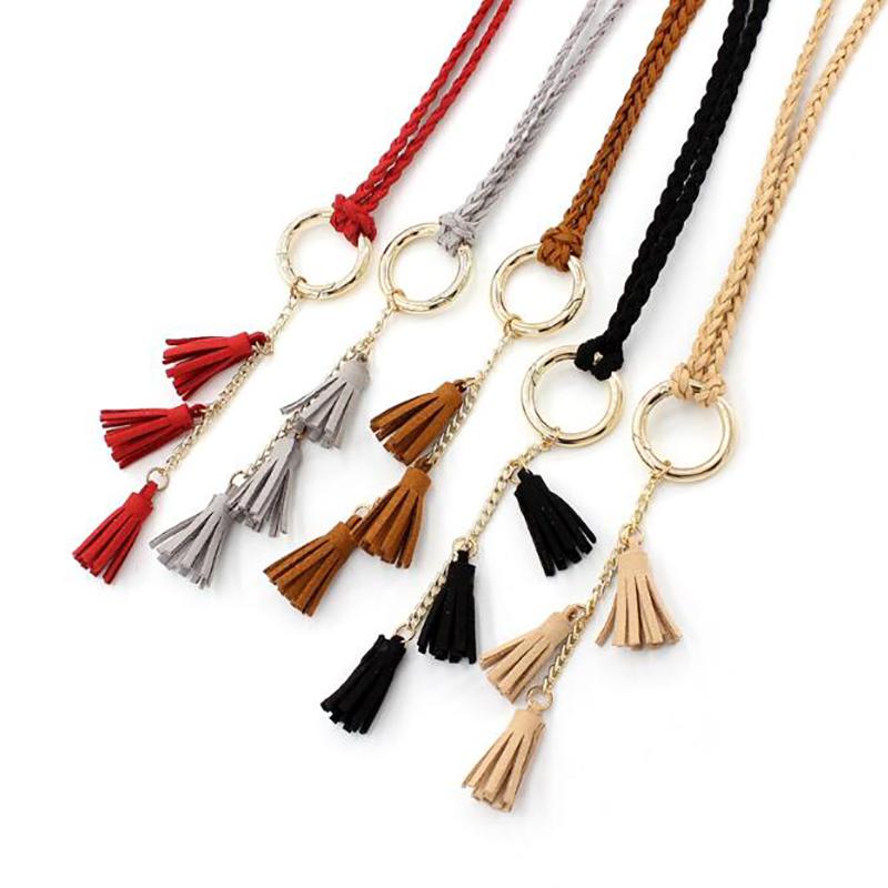 Изображение товара: Fashion Women Solid Color Braided Tassel Belt 2019 New Boho Girls Thin Waist Rope Knit Belts For Dress Waistbands Accessories