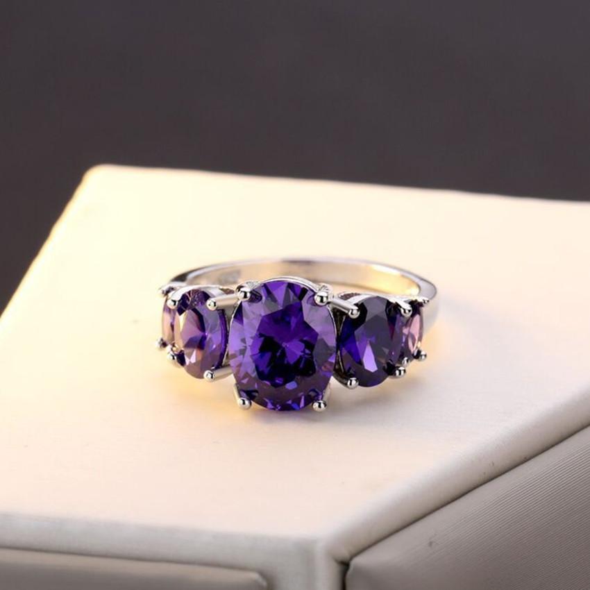 Изображение товара: Посеребренные штабелируемые овальные формы натуральные пурпурные аметисты Кристалл палец кольцо ювелирные изделия