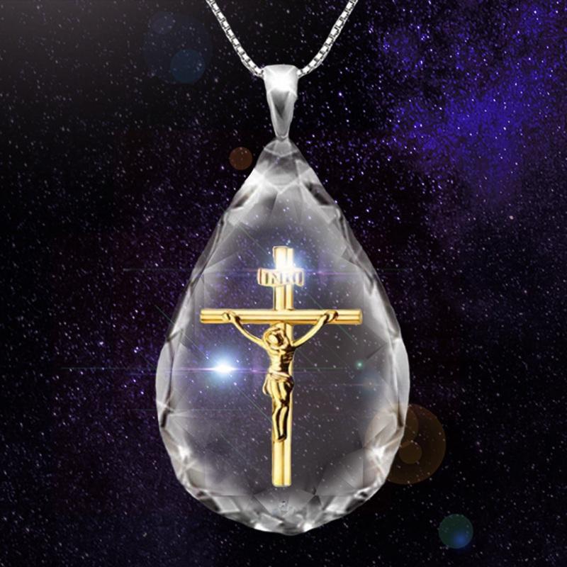 Изображение товара: Хрустальное ожерелье с подвеской в виде капли воды, ожерелье с крестом Иисуса, ювелирные изделия в подарок