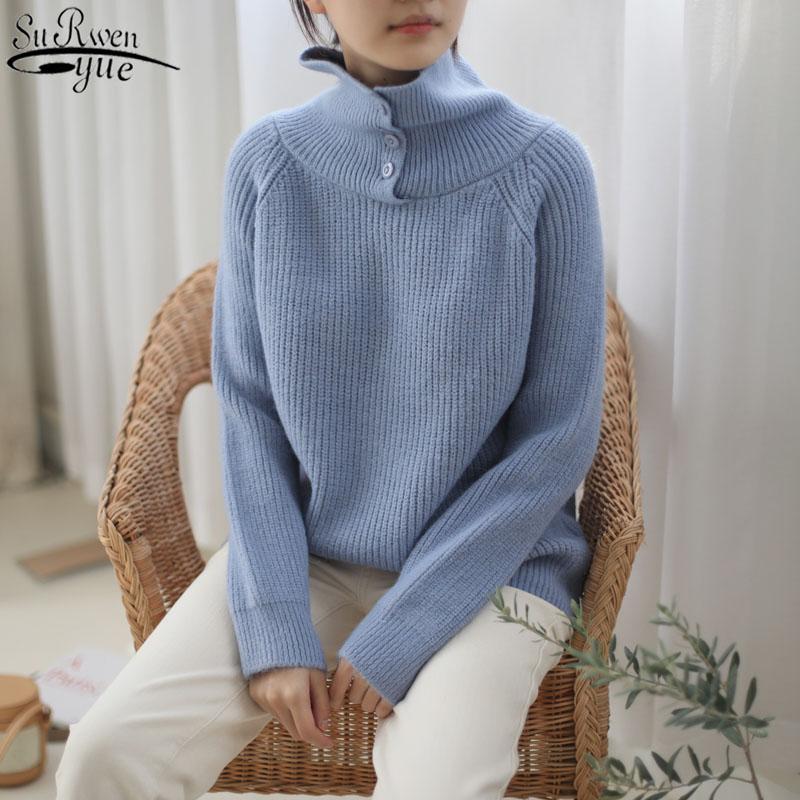 Изображение товара: Женская однотонная водолазка, Простой повседневный однотонный вязаный свитер в Корейском стиле на осень и зиму, шерстяной пуловер 11745