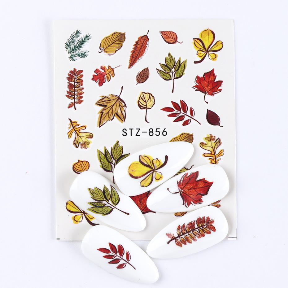 Изображение товара: Наклейки для ногтей с листьями осени, 4 шт., золотые, желтые, кленовые листья, Водные Наклейки, слайдеры, фольга, осенний дизайн для маникюра ногтей FT204