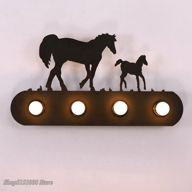 Изображение товара: Промышленный винтажный настенный светильник железная лошадь светодиодный настенный светильник для ресторана, бара, фойе, спальни, настенный светильник, бра, светильники