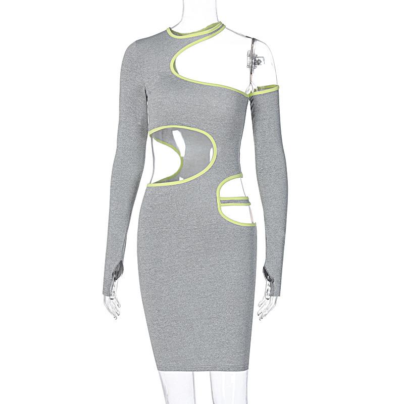 Изображение товара: Женское платье с длинным рукавом, лоскутное сексуальное мини-платье с круглым вырезом и вырезами, осенне-зимняя уличная одежда, Клубная одежда, 2020