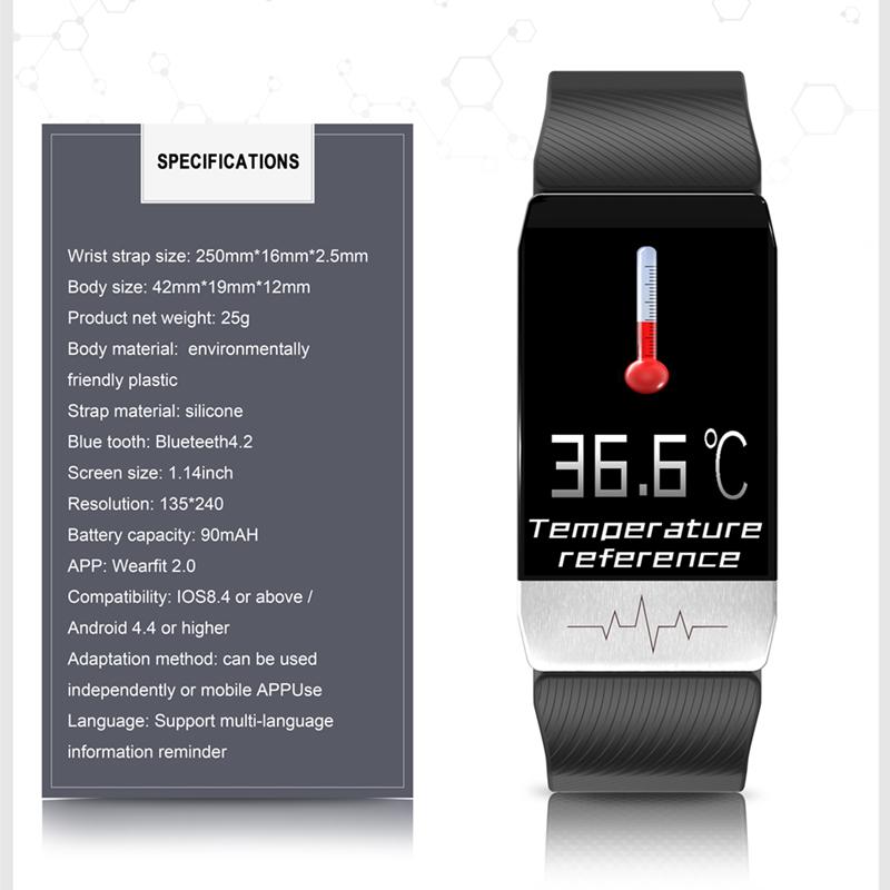 Изображение товара: Смарт-браслет с отображением температуры тела ЭКГ фитнес-браслет с пульсометром и напоминанием о звонках умные часы спортивные мужские и женские часы T1