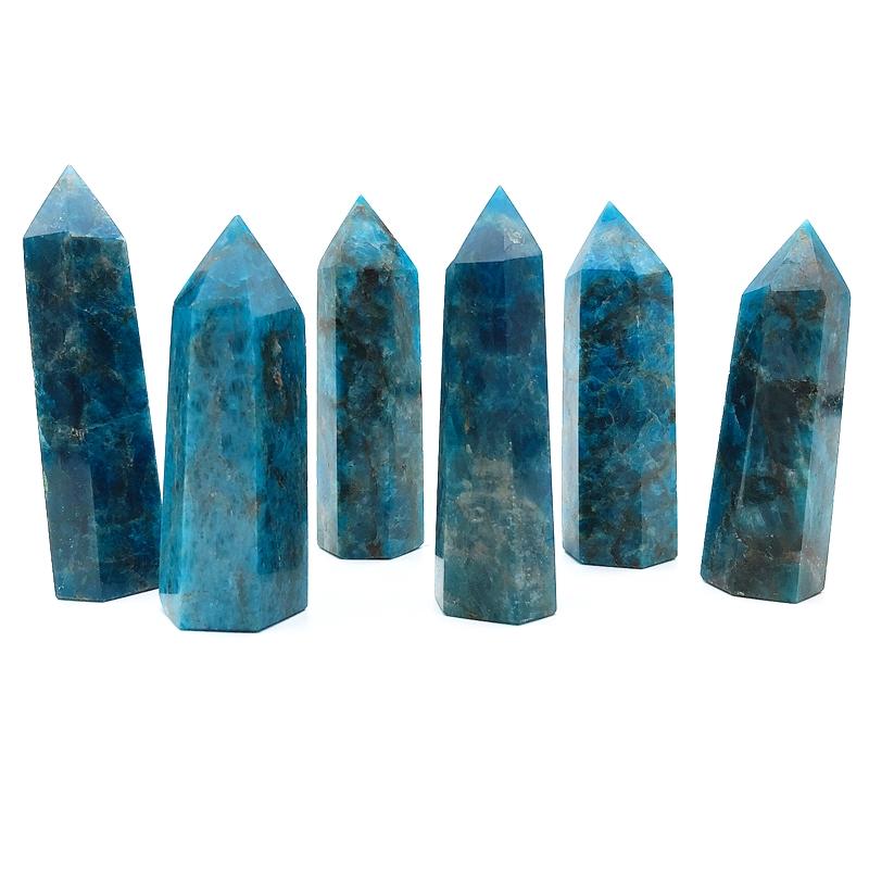 Изображение товара: Красивый высококачественный натуральный голубой Apatite Шестиугольная точка Crystal Tower, исцеляющий камень, энергетический камень, натуральные кварцевые кристаллы, 1 шт.