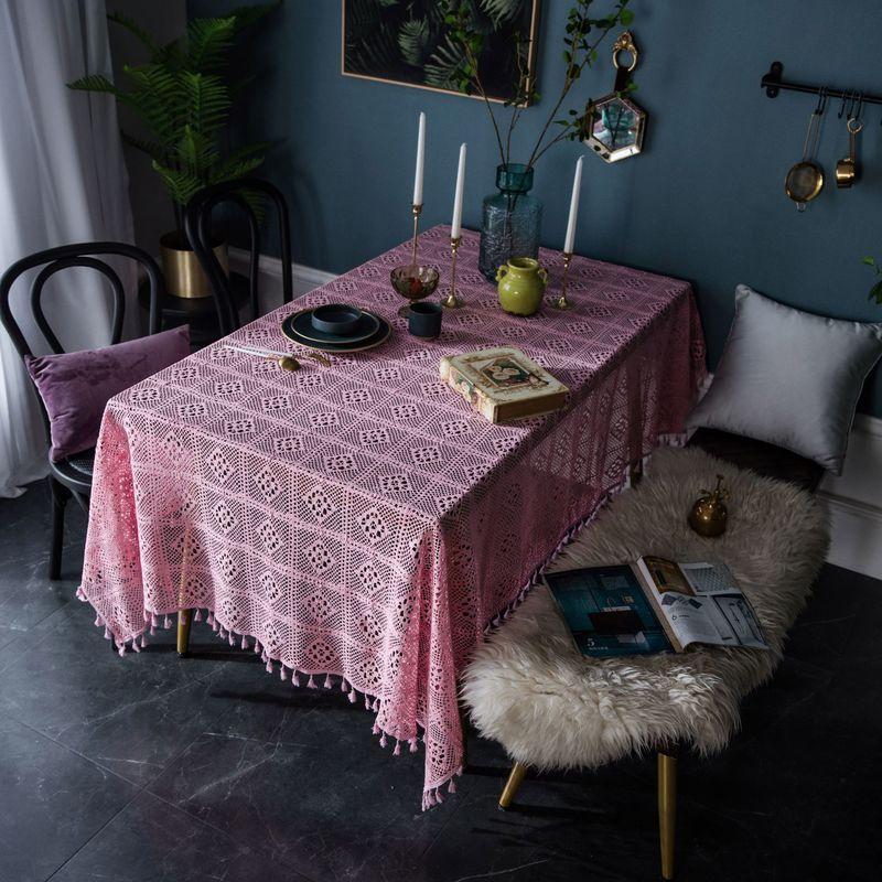 Изображение товара: Скатерть для стола с кисточкой, прямоугольная розовая Геометрическая, для домашнего декора, для вечеринки, банкета, свадьбы