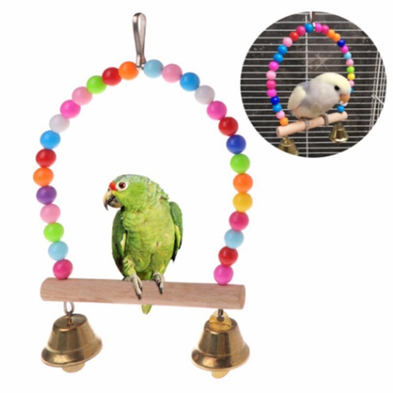 Изображение товара: Игрушки для попугаев, качели для упражнений на скалолазание, подвесная лестница, деревянный Радужный питомец, попугай, искусственная птица, игрушка с колокольчиками