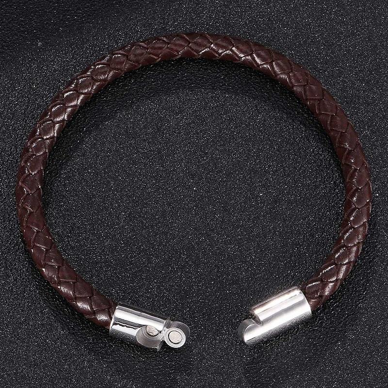 Изображение товара: Новый простой 6 мм черный/коричневый кожаный плетеный браслет для мужчин и женщин модные ювелирные изделия индивидуальная Магнитная застежка на запястье подарки PD0409