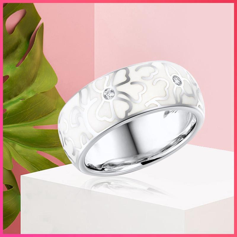 Изображение товара: Модное роскошное кольцо с белым цветком, эмалированные классические кольца с лаком, женские элегантные ювелирные изделия ручной работы