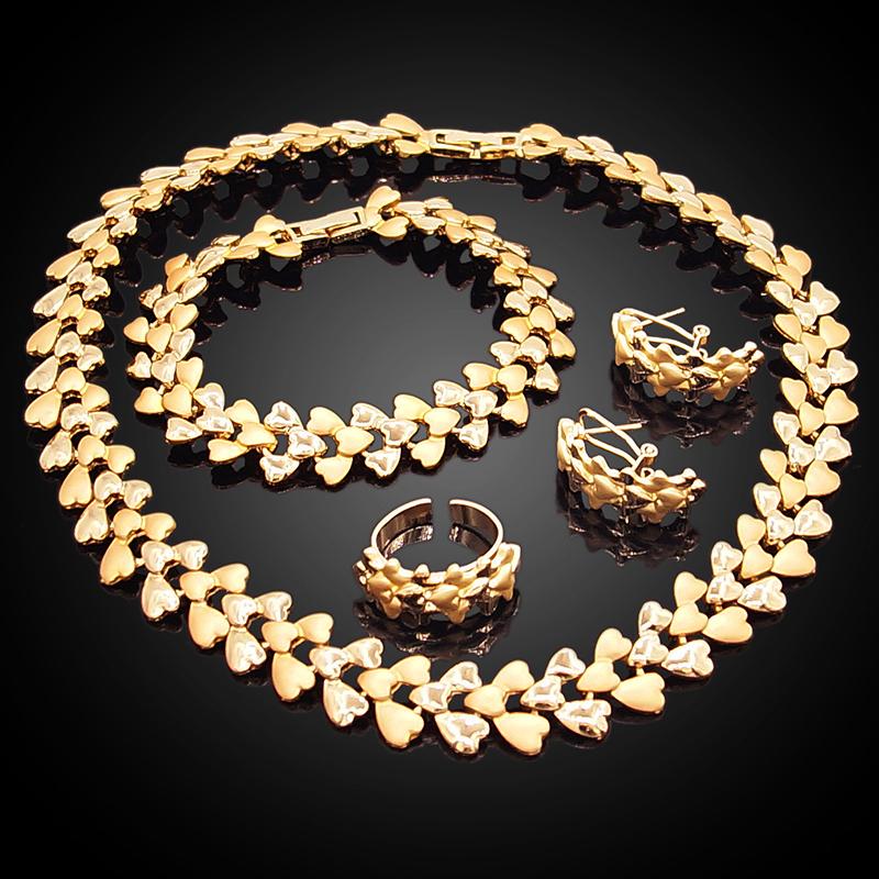 Изображение товара: Высококачественные Африканские свадебные ювелирные наборы Yulaili, нигерийские Свадебные ювелирные изделия в форме сердца, ожерелье, серьги, браслет, кольцо, Изящные Ювелирные изделия