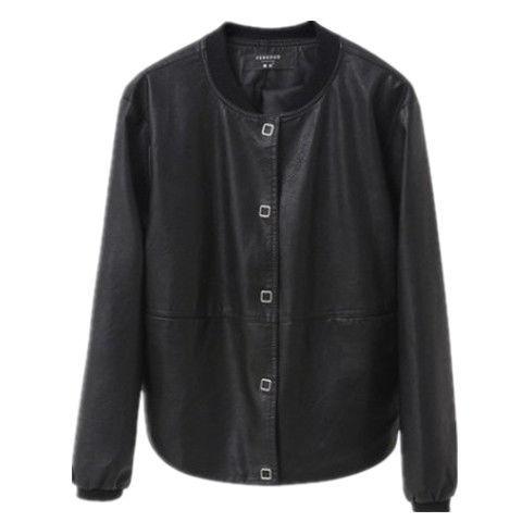 Изображение товара: Женская кожаная куртка, черная приталенная куртка из искусственной кожи, в винтажном стиле, весна-осень 2020