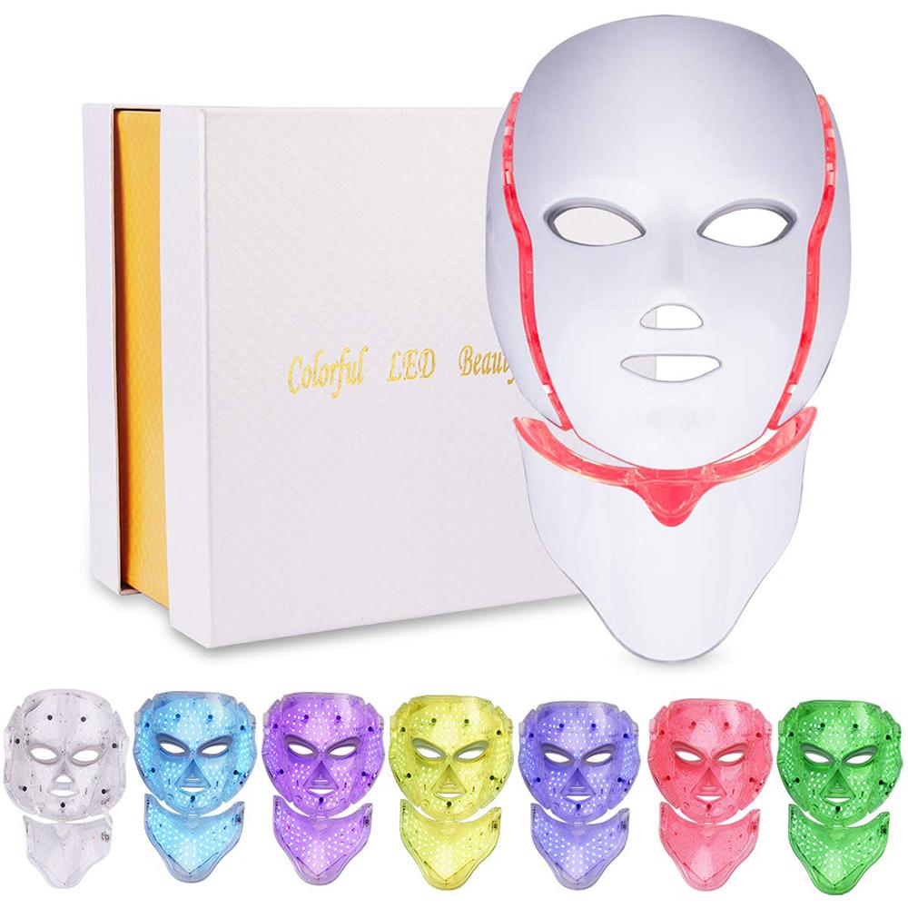 Изображение товара: 7 цветов Светодиодная маска для лица с омоложением кожи шеи затяните Прыщи против морщин косметическое лечение Корейская фотонная терапия Спа для дома