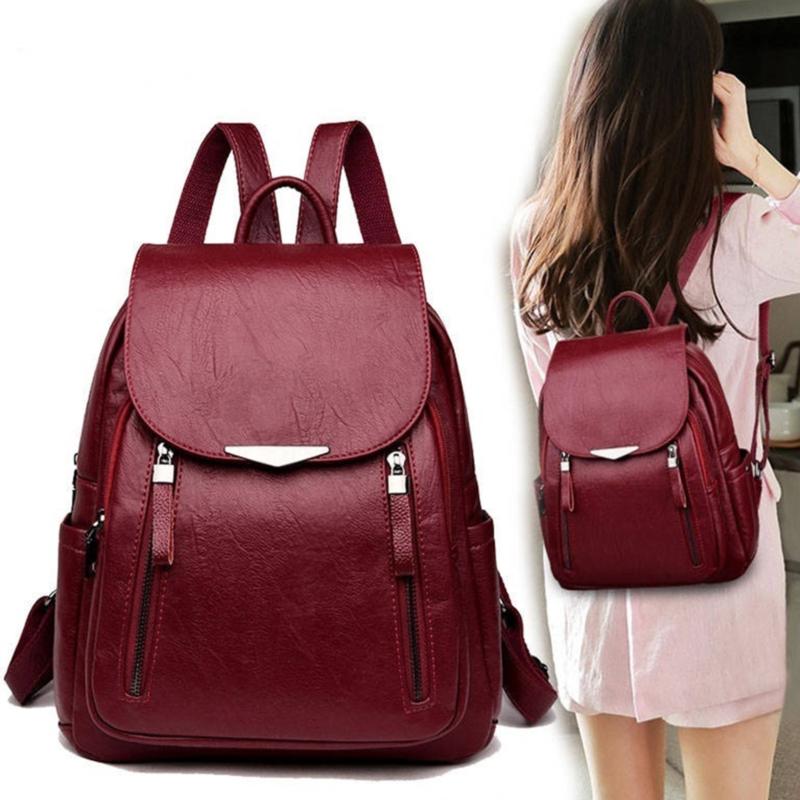 Изображение товара: Повседневный Рюкзак, Женский брендовый кожаный женский рюкзак, Большая вместительная школьная сумка для девочек, двойная молния, сумки на плечо для отдыха