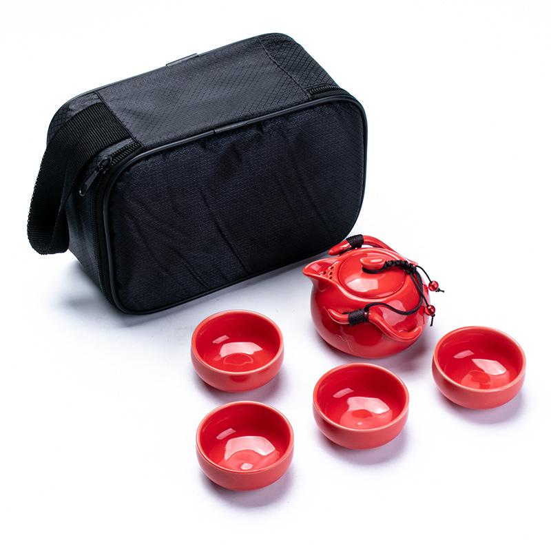 Изображение товара: Путешествия Чайный набор портативный мешок, быстрый гость Кунг Фу керамика, один горшок, четыре чашки офиса Бизнес подарки