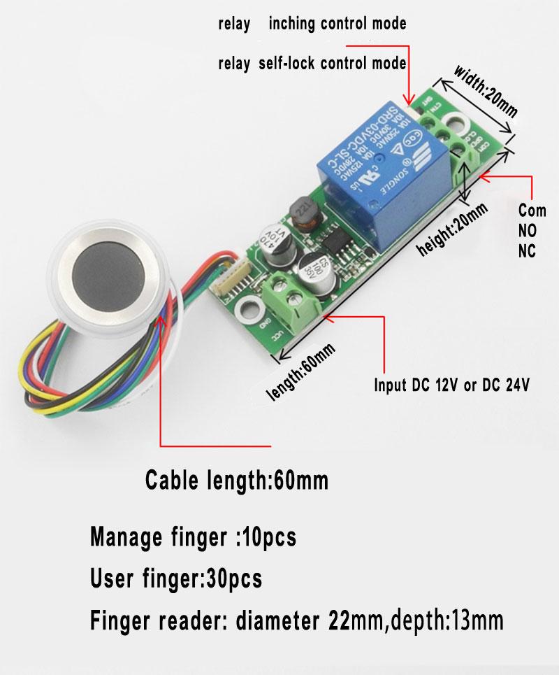Изображение товара: Встроенный считыватель пальцев и плата контроля доступа, широкий вход постоянного тока 12 В или 24 В, 30 пальцев, используемых для управления домофоном/подъемом