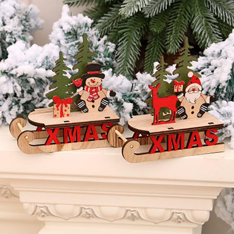 Изображение товара: Wooden Christmas Sleigh Decorations Santa Claus Xmas Snowman Elk Sleigh Ornaments Merry Christmas Party Decor For Home Table