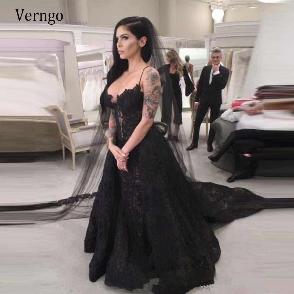 Изображение товара: Винтажное черное свадебное платье Verngo, 2020, готические кружевные свадебные платья на бретелях-спагетти, ТРАПЕЦИЕВИДНОЕ официальное платье невесты