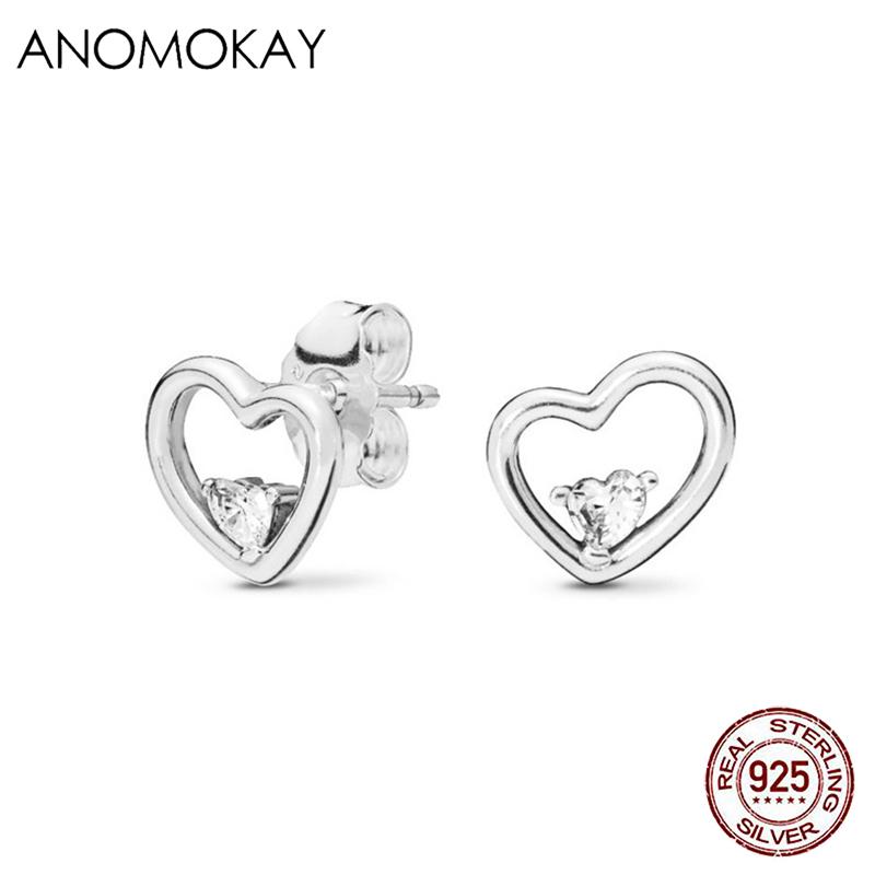Изображение товара: Женские серьги-гвоздики с двойным сердцем Anomokay, белые серьги из стерлингового серебра 925 пробы, ювелирные украшения