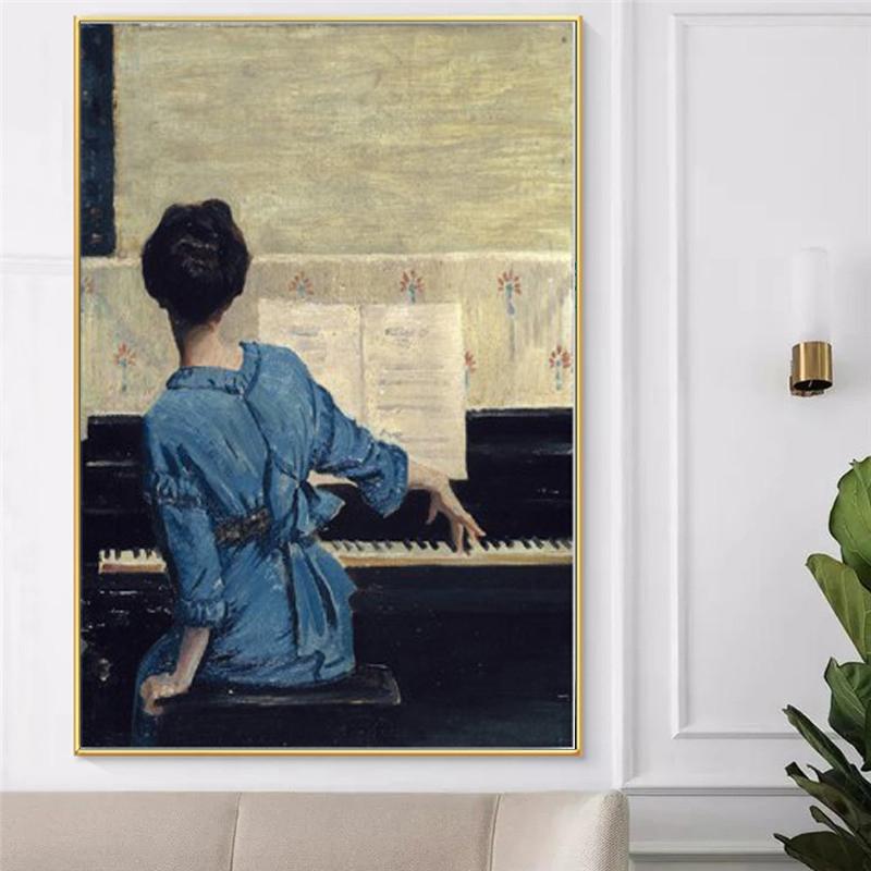 Изображение товара: ВИНТАЖНЫЙ ПЛАКАТ с пианино для девушек, фигурка, Картина на холсте, поп-настенные художественные картины на холсте для гостиной, галереи, домашний декор