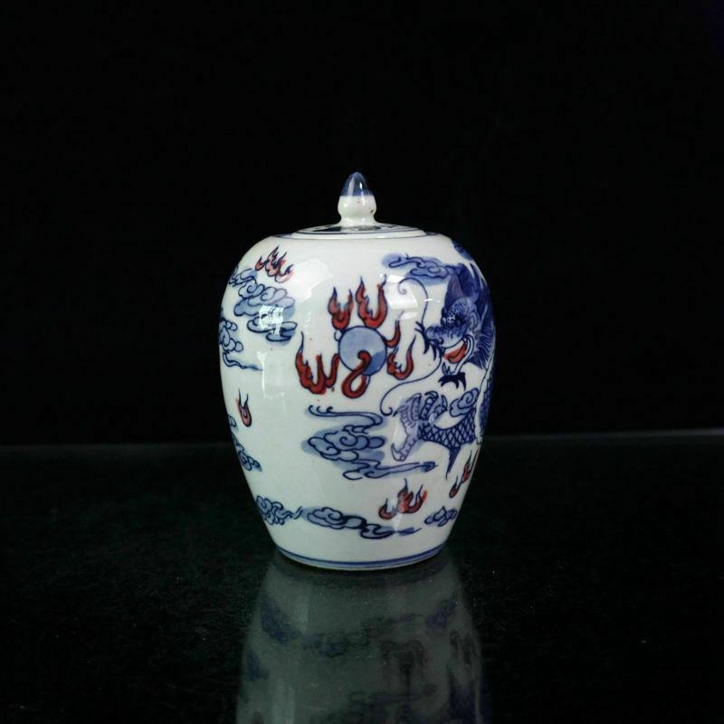 Изображение товара: Китайский Старый Фарфор Белого и голубого цвета глазури в красный дракон баночка с крышкой получения горшок приемный резервуар