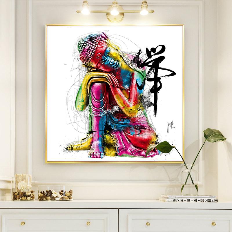 Изображение товара: Граффити настенное искусство на холсте Будда художественная картина плакат и печать настенное искусство красочная статуя Будды картины для гостиной домашний декор