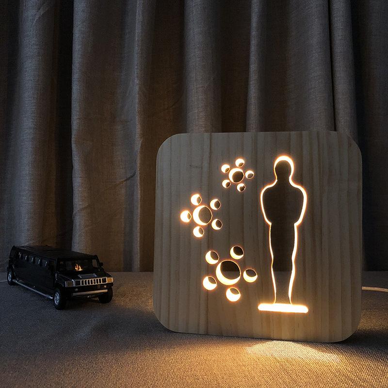 Изображение товара: Резьба по дереву творческий подарок светодиодный Ночной светильник прикроватная настольная лампа для украшения дома светильник ing 3d деревянные светодиодный потолочный светильник
