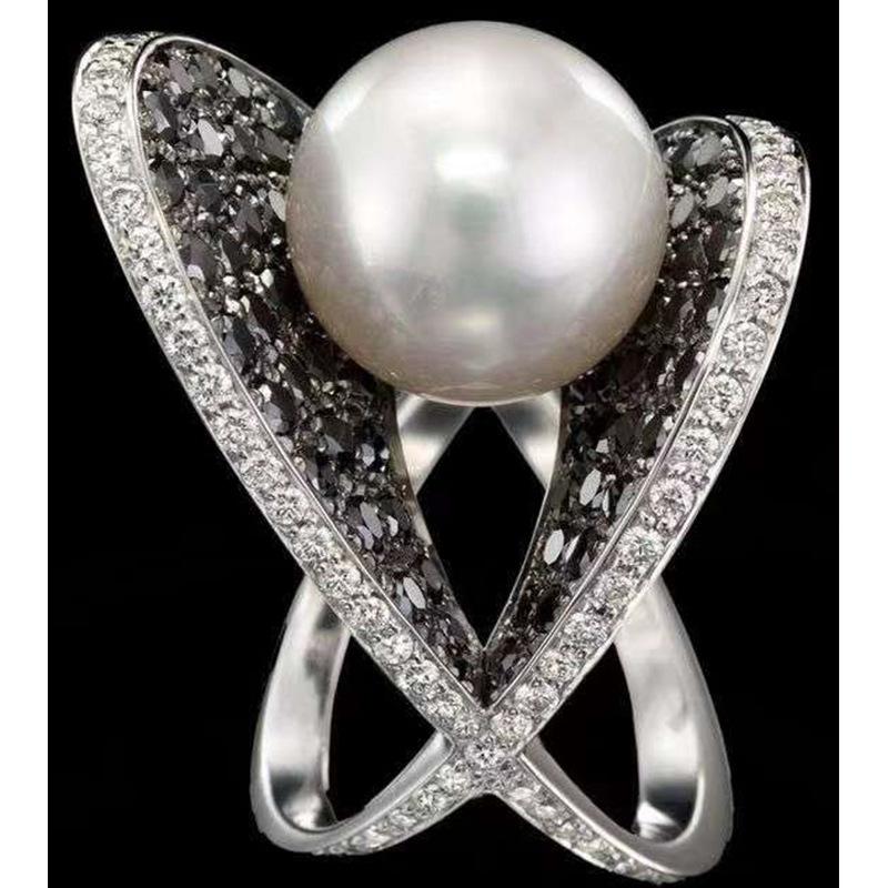 Изображение товара: Milangirl геометрическое кольцо с белым жемчугом для женщин Модный дизайн микро проложить Установка Кристалл коктейльные кольца Винтажные Ювелирные изделия s