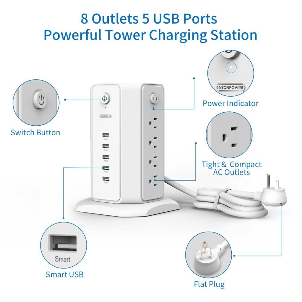 Изображение товара: NTON Защита от перенапряжения питания с удлинительным шнуром 3 м плоская вилка настольная зарядная станция с 8 выходами с 5 USB