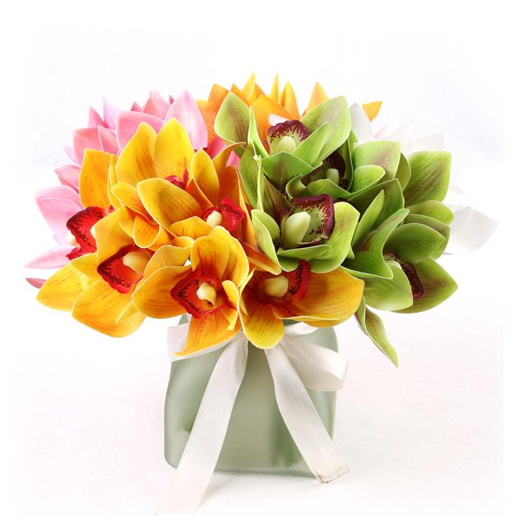 Изображение товара: Искусственные цветы Cymbidium, 6 голов, маленькие цветочные украшения для дома, гостиной, стола, реквизит, цветочные аксессуары для свадьбы