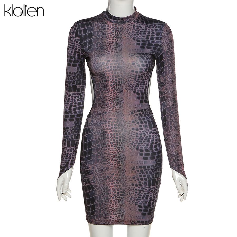 Изображение товара: Kalien женское осеннее модное сексуальное открытое уличное облегающее платье с длинным рукавом, простое мини женское платье 2020, новинка
