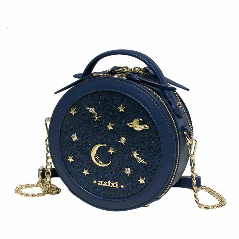Изображение товара: Модная круглая женская сумка через плечо со звездным небом, Женская мини-кошелек, повседневные сумки-мессенджеры на молнии, дорожные сумки для покупок