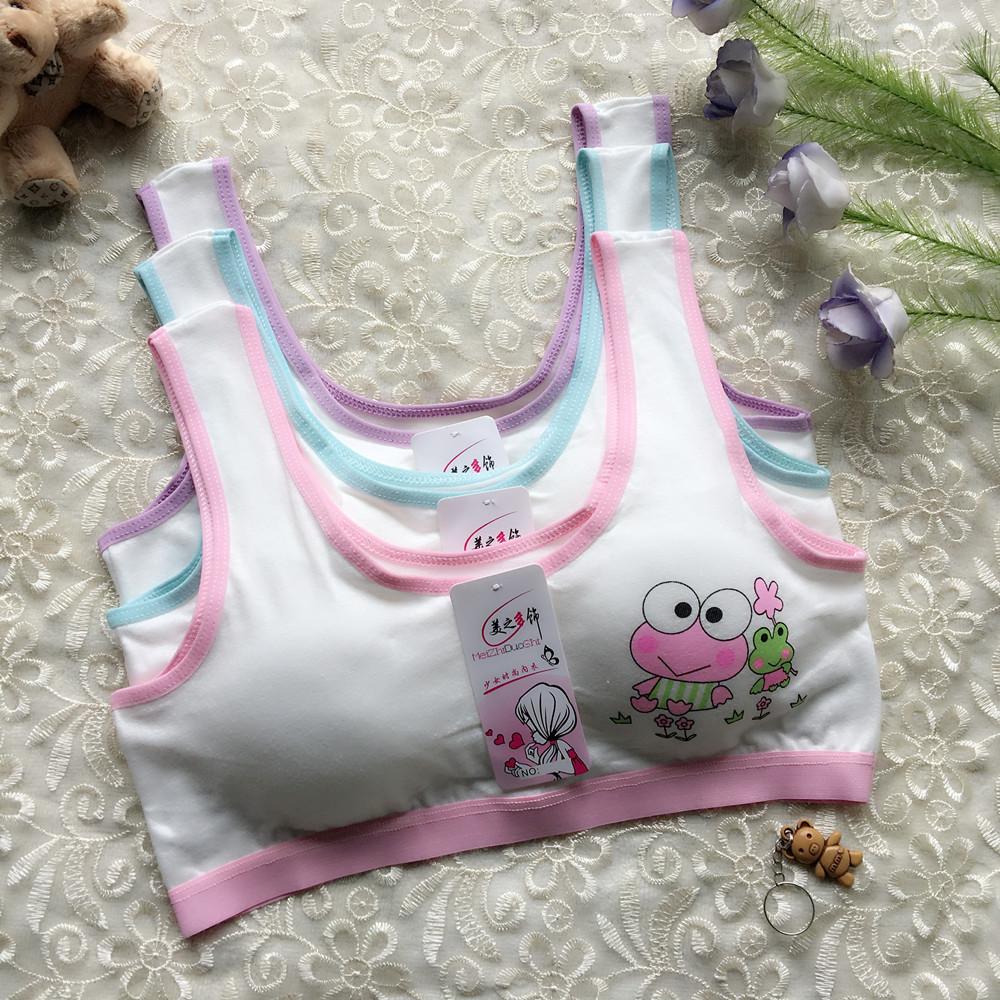 Изображение товара: New cute frog cartoon print bra developmental training bra solid color cotton student sports bra wrapped underwear