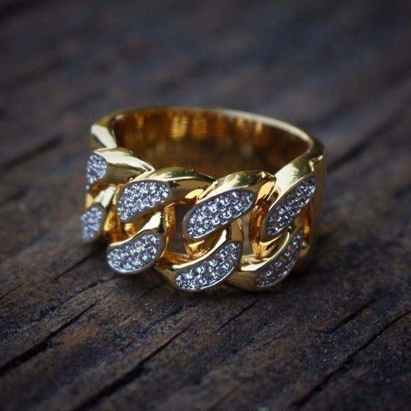 Изображение товара: Новинка, кольцо с инкрустацией стразами, мужское кольцо в форме пряжки, металлическое позолоченное кольцо, ювелирные изделия для вечеринок, аксессуары