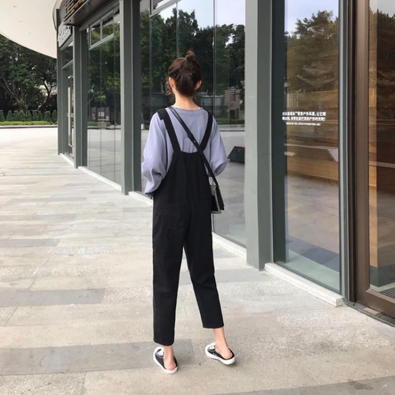 Изображение товара: Комбинезон женский однотонный с карманами, простой Универсальный Повседневный брюки в Корейском стиле Харадзюку, большие размеры 5XL, черный