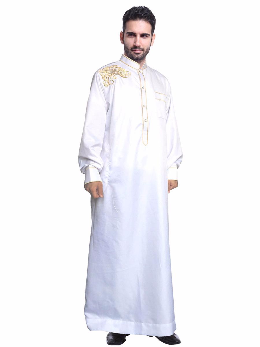 Изображение товара: Мусульманская одежда для мужчин, длинный халат-кимоно с воротником-стойкой, кафтан абайя, Саудовская Аравия