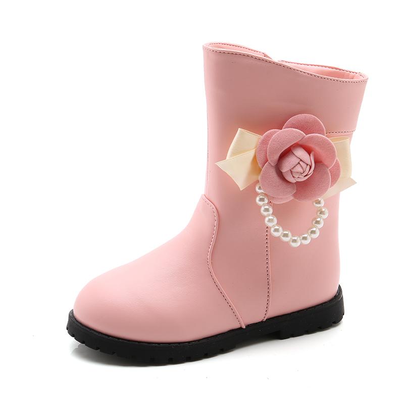 Изображение товара: Flower Children Pu Leather Plush Warm Snow Boots Snowboot For Kids Little Girls Red Pink Christmas Princess Cotton Shoes Shoe