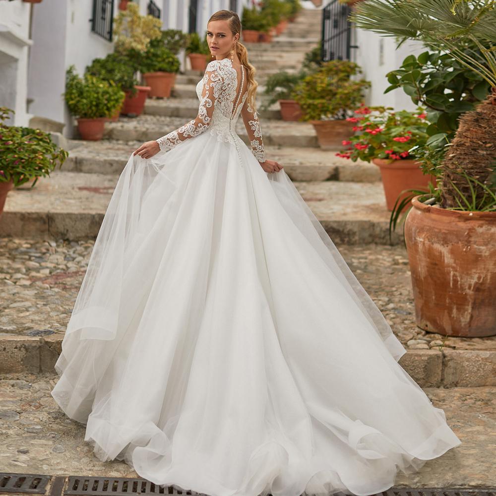 Изображение товара: Свадебное платье с пуговицами A65, с V-образным вырезом, на пуговицах, в стиле бохо, на заказ, элегантные кружева