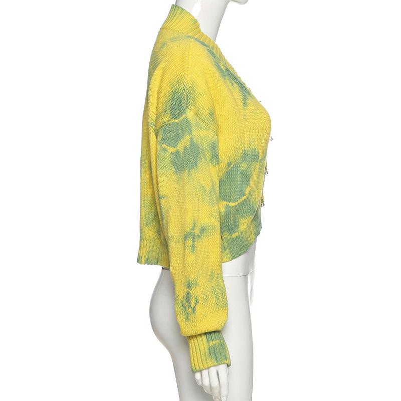 Изображение товара: Кардиган с защитой от пояса, женский желтый и зеленый вязаный укороченный свитер с открытой передней частью, уличная одежда в стиле Харадзюку для e-girl