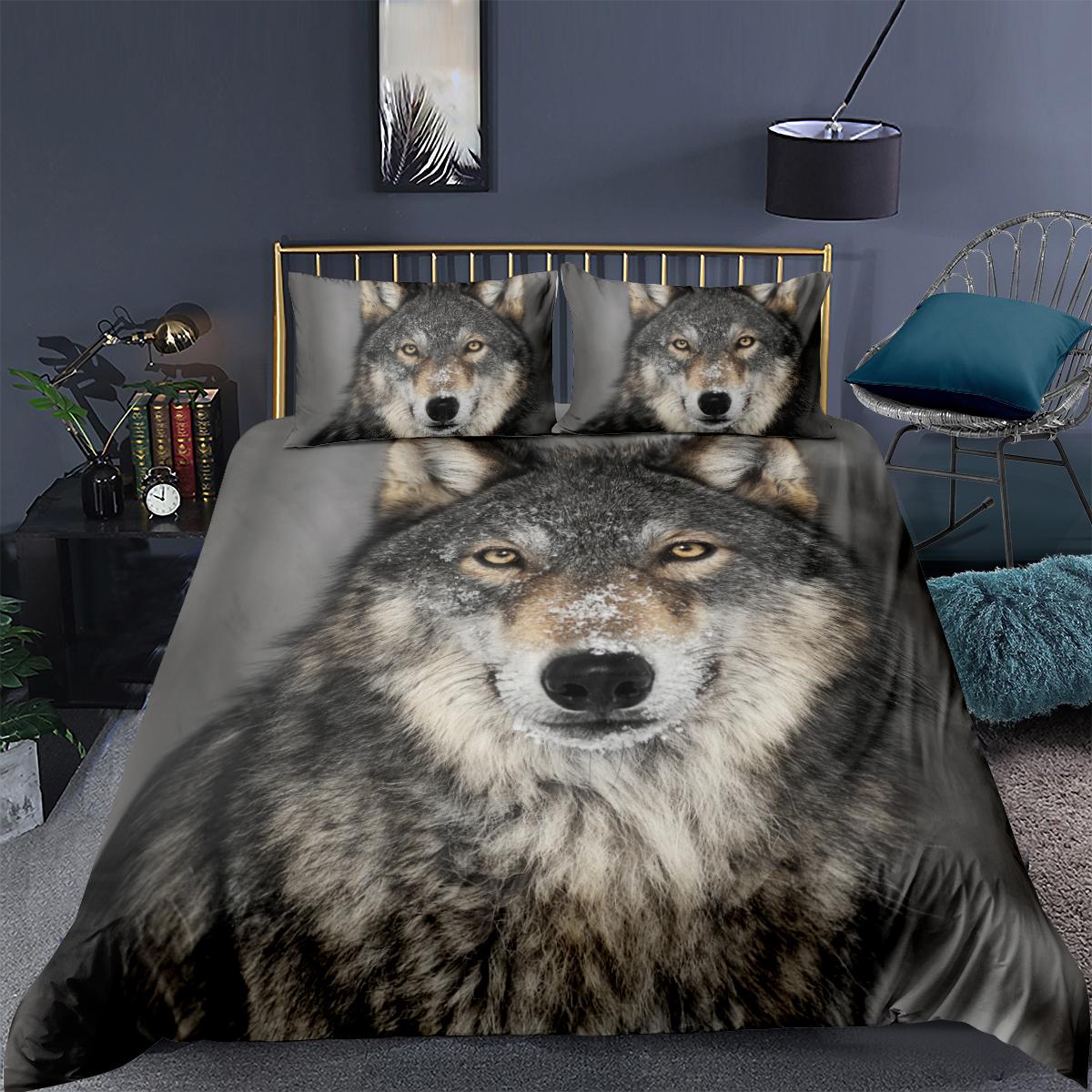 Изображение товара: Комплекты постельного белья с 3D изображением животных, стеганое одеяло, покрывала, постельное белье, королева, полный двуспальный Размер, волк, индивидуальный Комплект постельного белья s