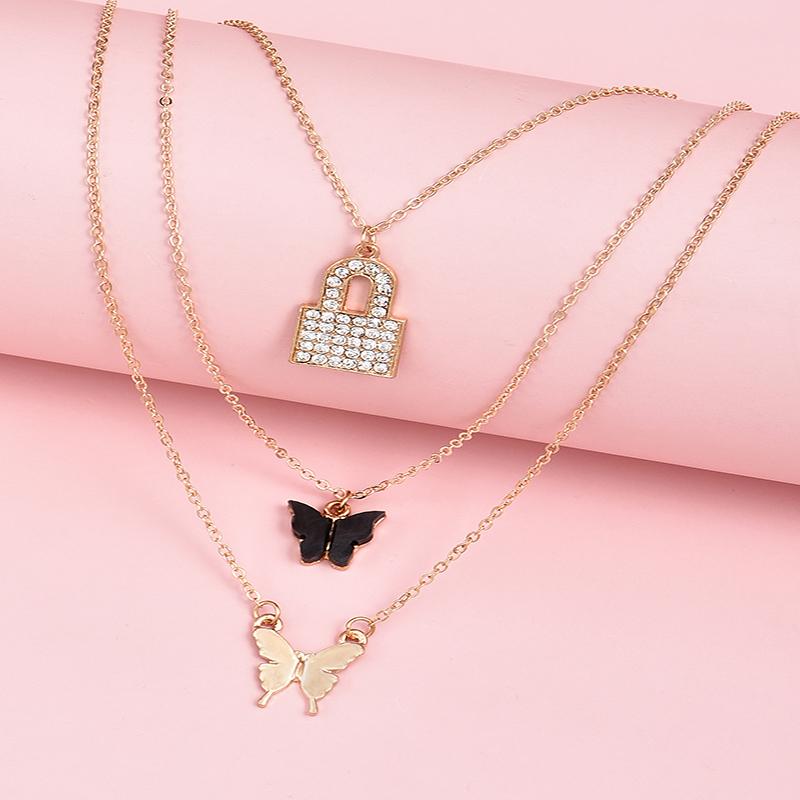 Изображение товара: ALYXUY многослойный золотой черный бабочка хрустальный замок Бохо чокер ожерелье до ключиц эффектные очаровательные женские подарки для девочек