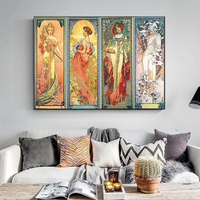 Изображение товара: Винтажные постеры Alphonse с изображением мухи Таймс дня, художественные картины на холсте для женщин, настенные картины, домашний декор