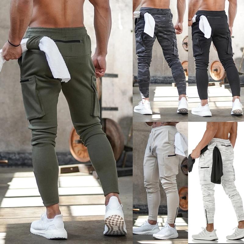 Изображение товара: Мужские спортивные штаны для тренировок с несколькими карманами, штаны для бега на шнурке, камуфляжные тренировочные штаны A69C