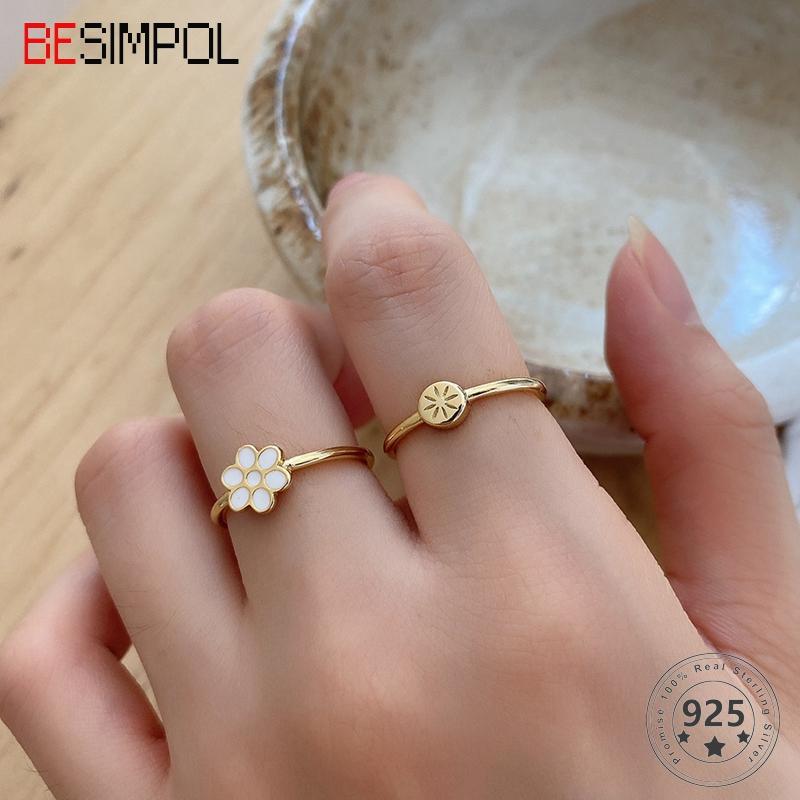 Изображение товара: Женское кольцо в стиле ретро Besimpol, кольцо из стерлингового серебра 925 пробы с золотым круглым квадратным глазом и цирконием, оригинальное винтажное ювелирное изделие
