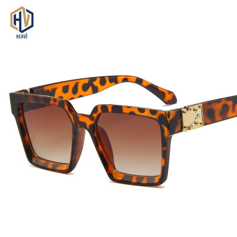 Изображение товара: Винтажные большие квадратные солнцезащитные очки, роскошные брендовые черные леопардовые солнцезащитные очки с большой оправой, женские высококачественные градиентные очки