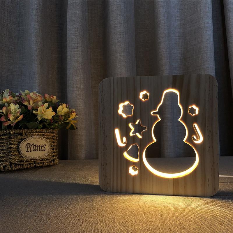 Изображение товара: 3d светодиодный ночсветильник, деревянная резная настольная лампа для детей, рождественские подарки, домашний декор